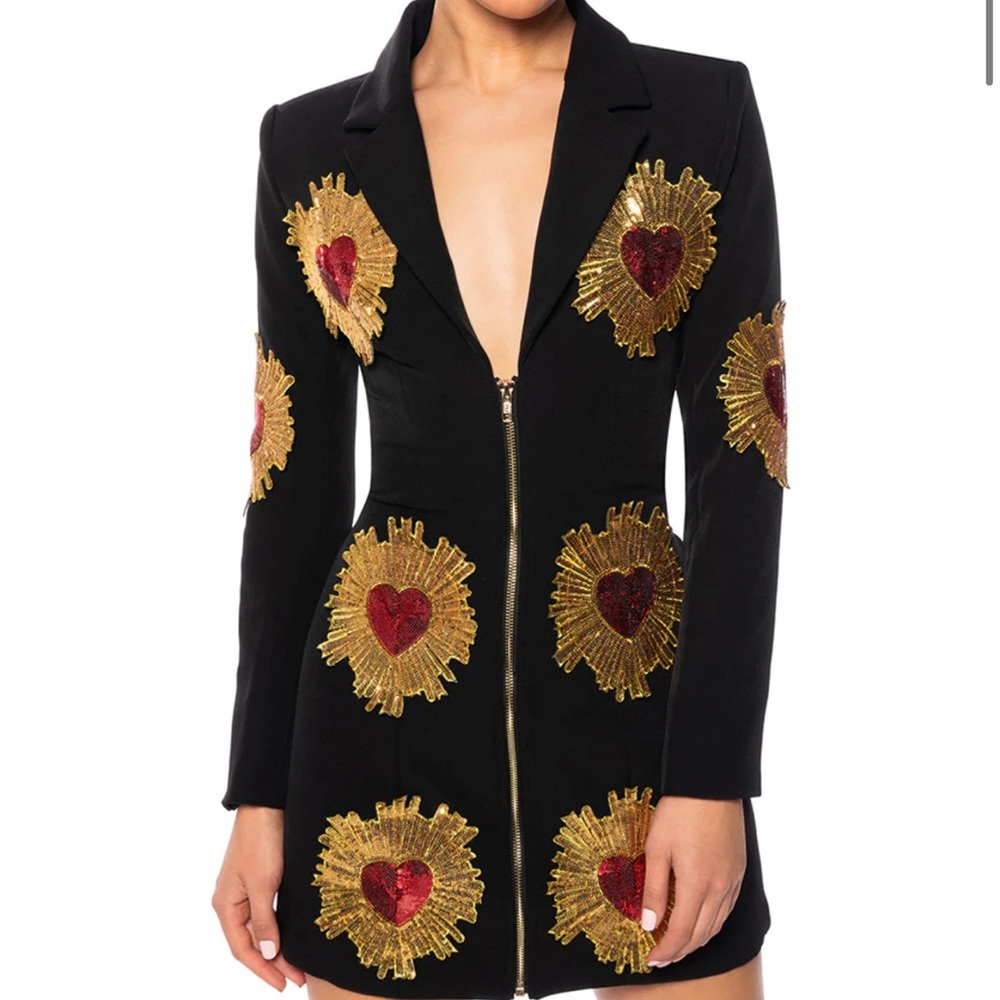 Akira Glistenin in Gold Blazer Dress